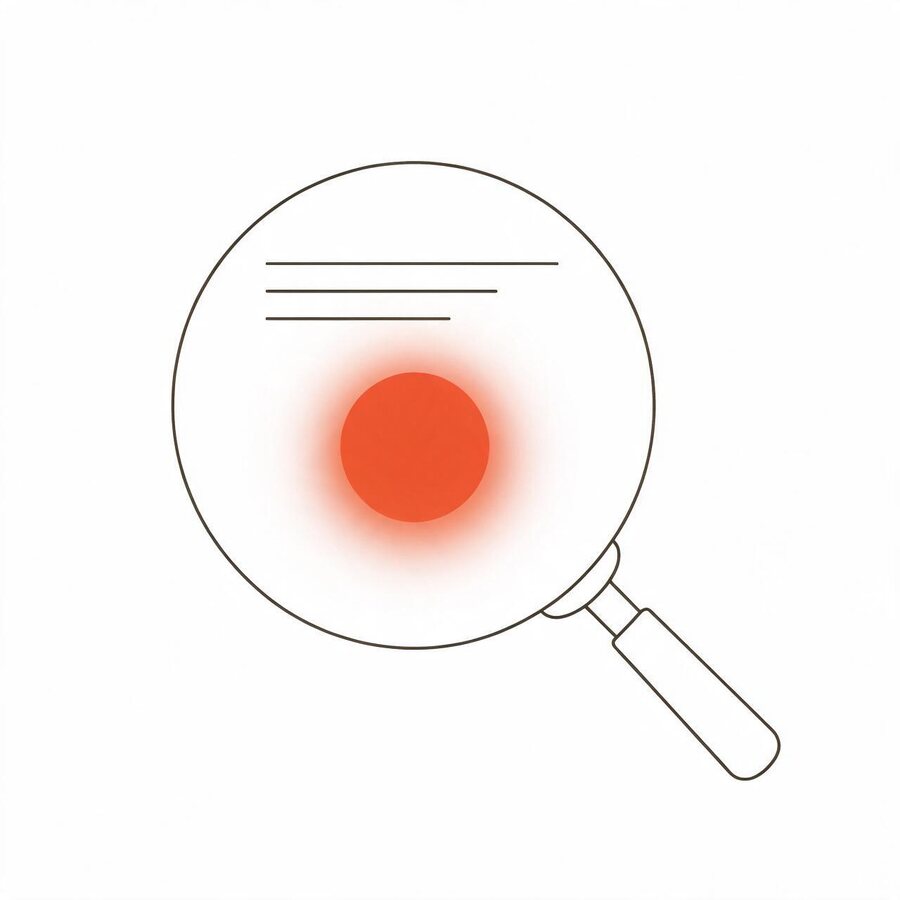 A magnifying glass over lines of text, for the searchable inbox